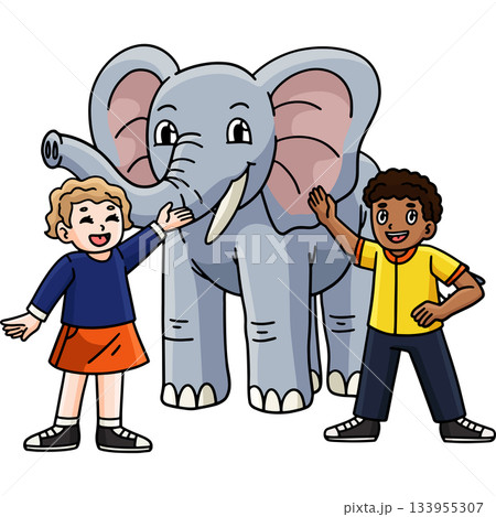 Elephant and Children Cartoon Colored Clipart  133955307