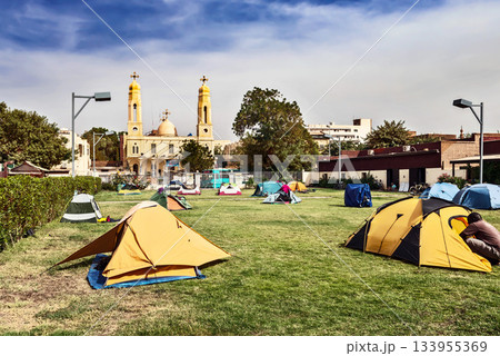 Camping place in front of the Coptic Cathedral in Khartoum, Sudan. Camping place in front of the Coptic Cathedral in Khartoum, Sudan. 133955369