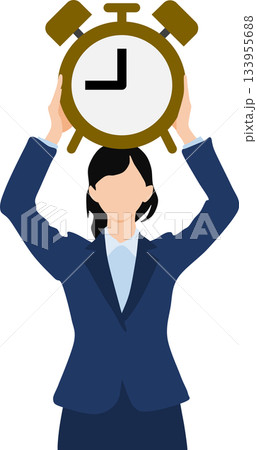 大きな時計を両手で持って掲げているビジネスウーマンのイラスト 133955688