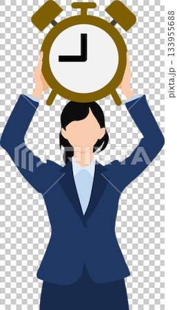 大きな時計を両手で持って掲げているビジネスウーマンのイラスト 133955688