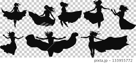 Illustration of a woman with her skirt fluttering in the wind Illustration of a woman with her skirt fluttering in the wind 133955772