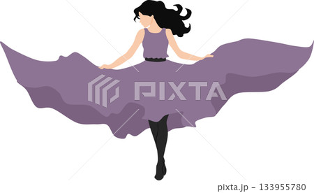 スカートが風でなびいている女性のイラスト	 133955780