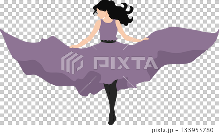 スカートが風でなびいている女性のイラスト	 133955780