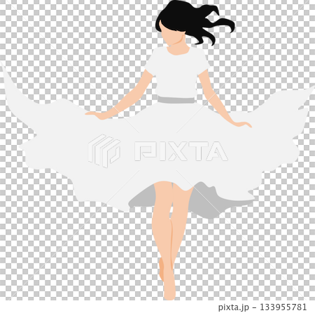 スカートが風でなびいている女性のイラスト	 133955781