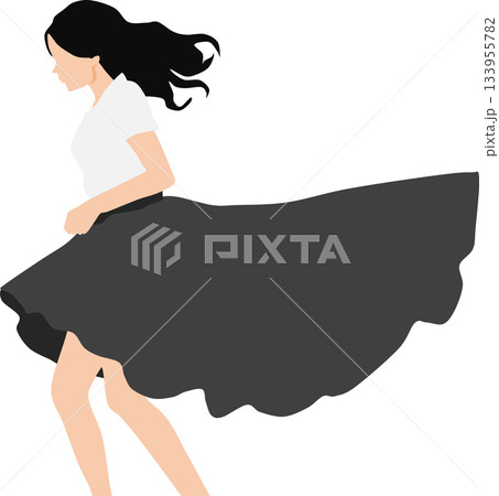 スカートが風でなびいている女性のイラスト	 133955782