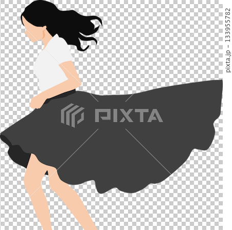 スカートが風でなびいている女性のイラスト	 133955782