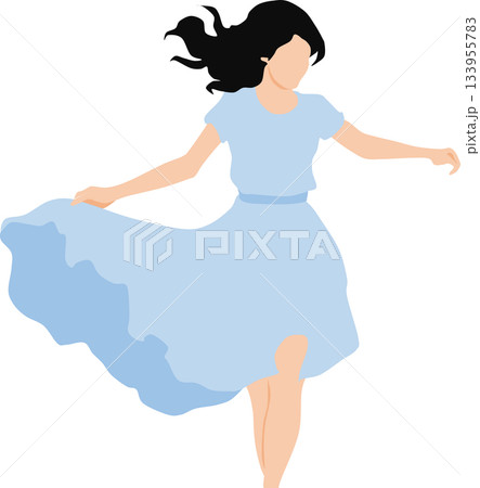 スカートが風でなびいている女性のイラスト	 133955783