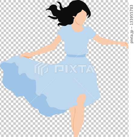 スカートが風でなびいている女性のイラスト	 133955783