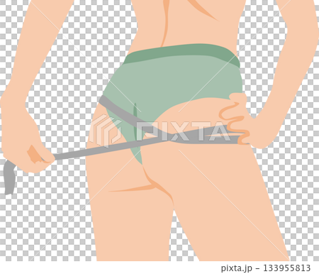 Illustration of a woman measuring her hip size using a tape measure 133955813