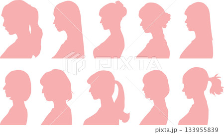 女性の横顔のシルエットイラスト 女性の横顔のシルエットイラスト 133955839