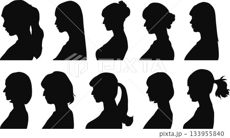女性の横顔のシルエットイラスト 女性の横顔のシルエットイラスト 133955840