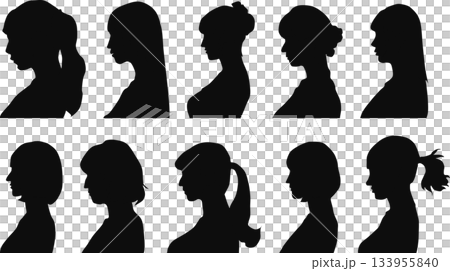 女性の横顔のシルエットイラスト 女性の横顔のシルエットイラスト 133955840