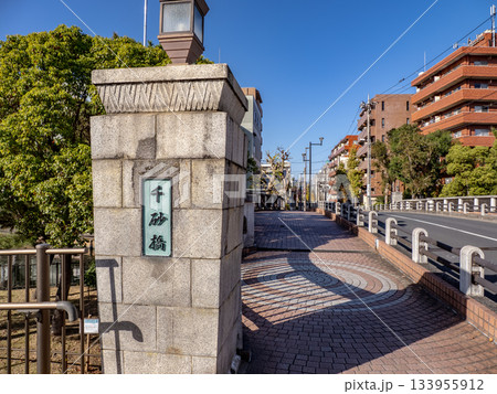 横十間川に架かる「千砂橋」の銘板 横十間川に架かる「千砂橋」の銘板 133955912