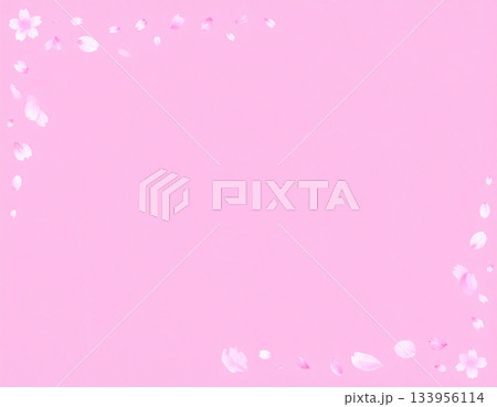 フワリと舞う桜の花びらが淡いピンクの背景を囲む春を感じるフレーム 133956114