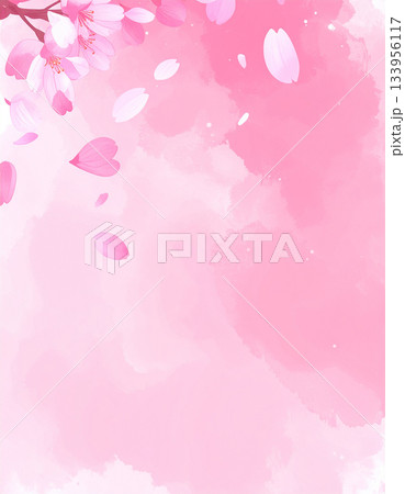フワリと舞う桜の花びらが淡いピンクの背景を囲む春を感じるフレーム 133956117