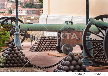 Cannons in front of the Prince Albert's palace in Monaco. 133956507