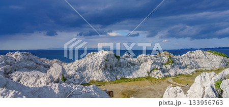 幻想的な空をバックに見る白崎海洋公園のパノラマ情景 133956763