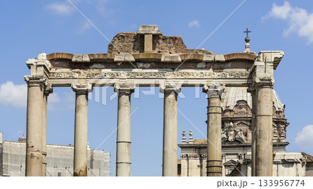 Temple of Saturn in Rome, Italy. 133956774