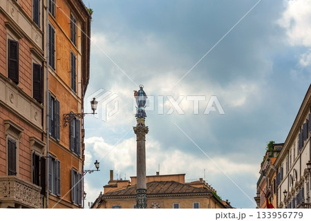 Virgin Mary Statue Immaculate Conception Column In Piazza Spagna, Rome, Italy 133956779