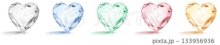 Colorful heart-shaped gems in a row. Colorful heart-shaped gems in a row. 133956936