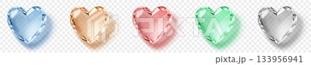 Five hearts in different colors with subtle shadows. Five hearts in different colors with subtle shadows. 133956941