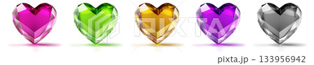 Colorful heart-shaped gems in a row. Colorful heart-shaped gems in a row. 133956942