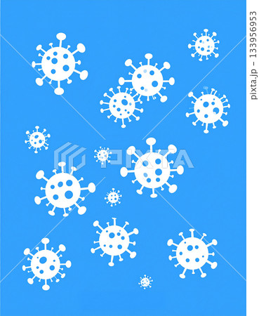 青い背景に無数の白色のシルエットがインフルエンザなどウイルスの立体的な表現 133956953