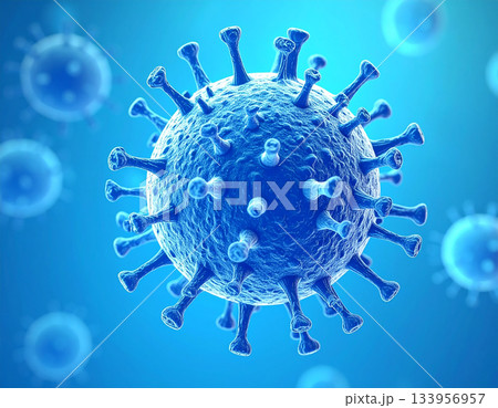 青い背景に無数の白色のシルエットがインフルエンザなどウイルスの立体的な表現 青い背景に無数の白色のシルエットがインフルエンザなどウイルスの立体的な表現 133956957
