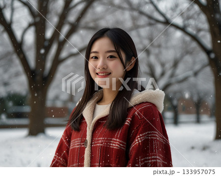 雪の中の若い女性 雪の中の若い女性 133957075