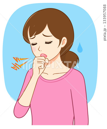 体調不良で口元を抑え咳き込む女性のシンプルなイラスト 133957088