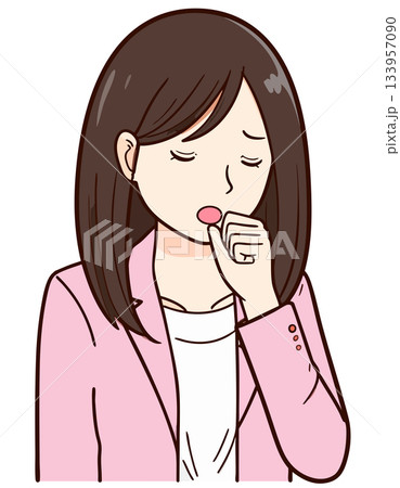 体調不良で口元を抑え咳き込む女性のシンプルなイラスト 133957090