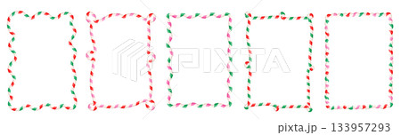 Wavy Christmas frame in red, green and pink, cute holiday borders for menus and package design 133957293