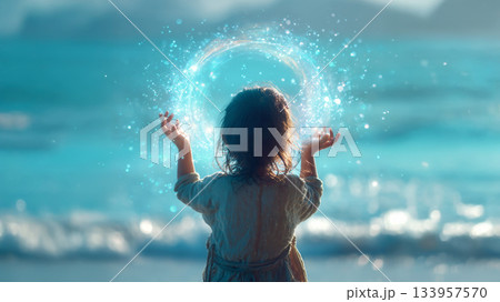 手のひらに「SDGs・カラーホイール」を載せる子供 133957570