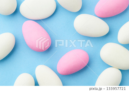 Traditional Easter Portuguese candies. Colorful sweets on grey background Traditional Easter Portuguese candies. Colorful sweets on grey background 133957721