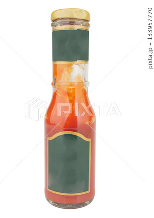 Ketchup bottle glass on white background 133957770
