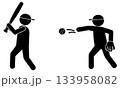 野球のピッチャーとバッターの対決シーンのシルエットイラスト 133958082