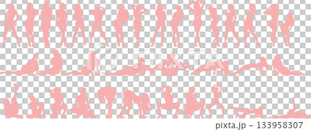 Posing female silhouette illustration set Posing female silhouette illustration set 133958307