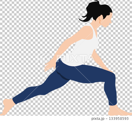モーニングルーティンで寝起きにストレッチをする女性のイラスト モーニングルーティンで寝起きにストレッチをする女性のイラスト 133958593