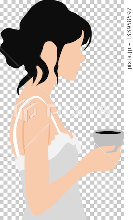 女人喝咖啡的插圖 女人喝咖啡的插圖 133958597