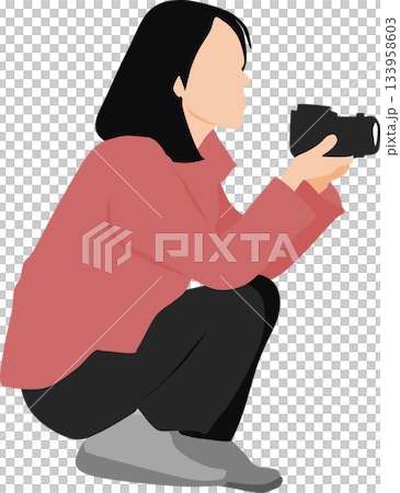 一眼レフで写真撮影する女性のイラスト	 133958603
