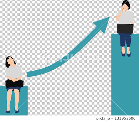 スキルアップを考えるビジネスウーマンのイラスト	 133958606