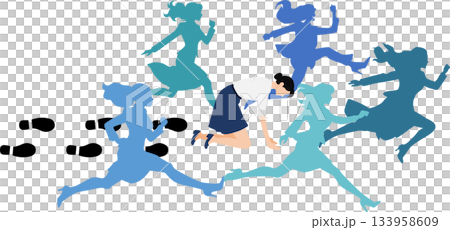 周囲についていけなくなるビジネスウーマンのイラスト	 133958609
