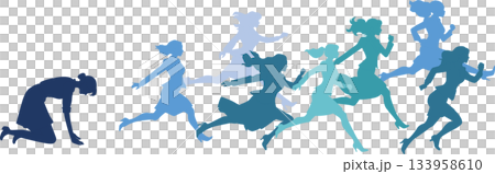 Illustration of a businesswoman who can't keep up with others 133958610