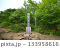 泉ヶ岳山頂の標識と新緑の風景 133958616