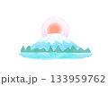 富士山と初日の出のかわいい水彩イラスト素材 133959762