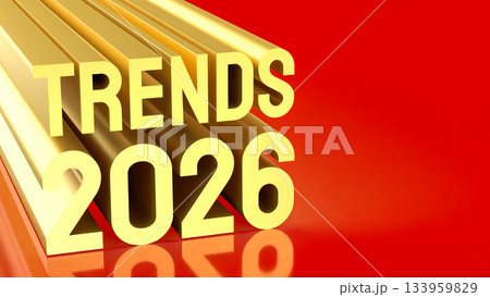 Golden 3D Trends 2026 Text on Vibrant Red Background 3d render. 133959829