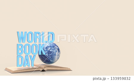 World Book Day Concept with Globe and Open Book 3d render. 133959832