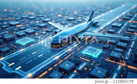 A High-Tech Aviation Sector Illuminated by Smart Blue Architecture 133960178