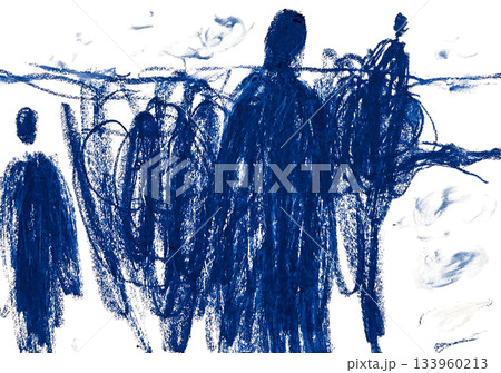 【背景透過】深い青のオイルパステルで描いた人々のシルエット 133960213