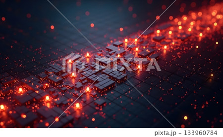 A Neon River of Cubes Flowing Across a Silent Digital World 133960784